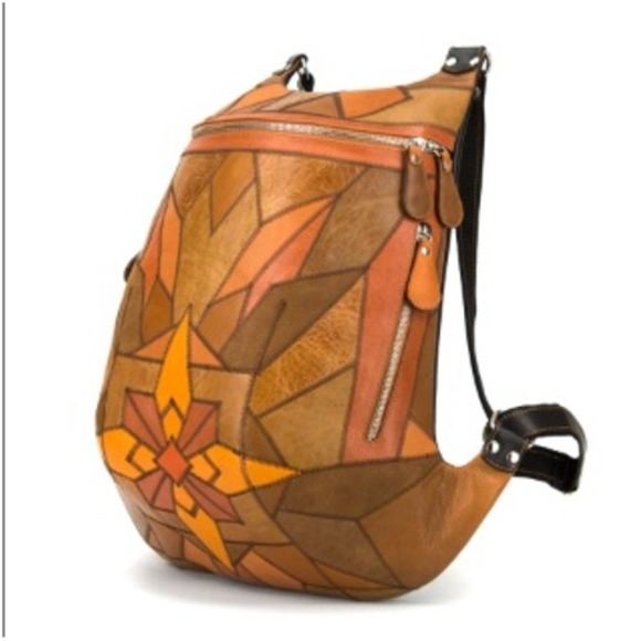 Leonid Titow Patchwork Leather Backpack Brown Tan Geometric Geometric Mosaic Bag main image 9